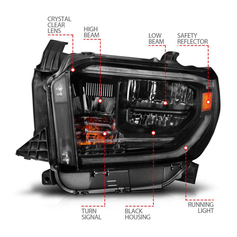 ANZO 2014-2021 Toyota Tundra LED Crystal Headlights w/ Switchback Black Housing w/ DRL - Striker Modified