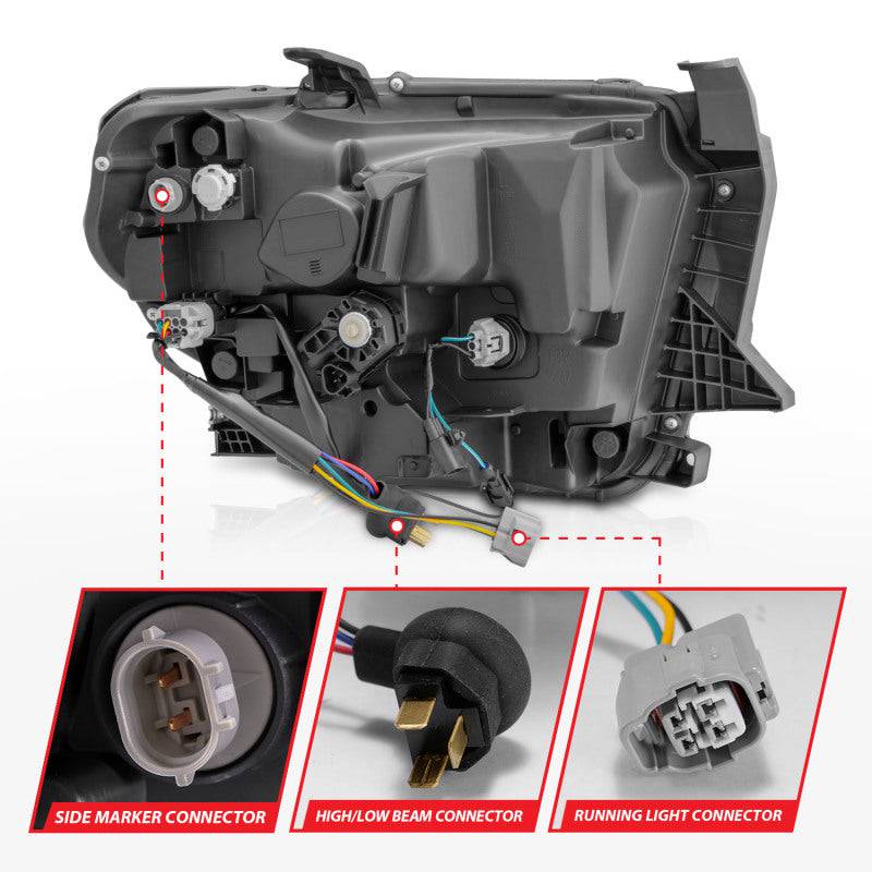 ANZO 2014-2021 Toyota Tundra LED Crystal Headlights w/ Switchback Black Housing w/ DRL - Striker Modified