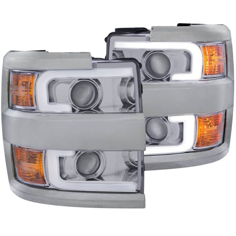 ANZO 2015-2016 Chevrolet Silverado Projector Headlights w/ Plank Style Design Chrome w/ Amber - Striker Modified