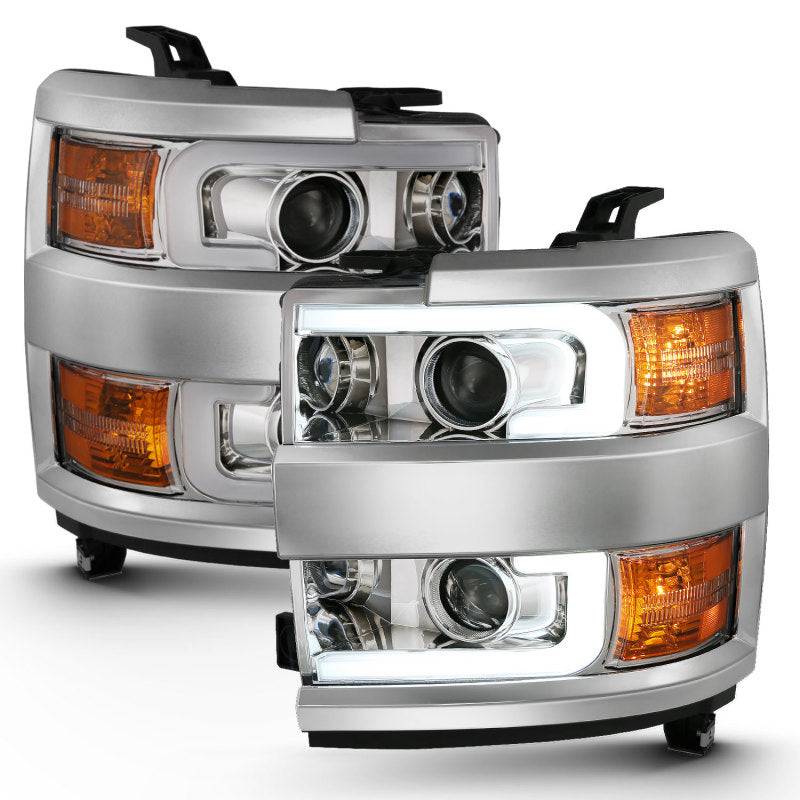 ANZO 2015-2016 Chevrolet Silverado Projector Headlights w/ Plank Style Design Chrome w/ Amber - Striker Modified