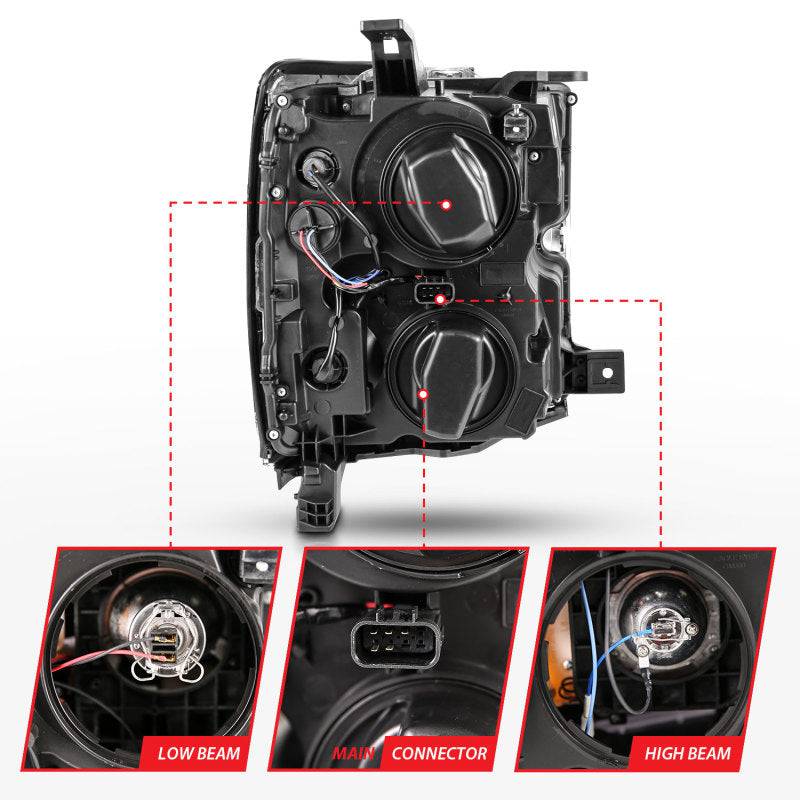 ANZO 2015-2016 Chevrolet Silverado Projector Headlights w/ Plank Style Design Chrome w/ Amber - Striker Modified
