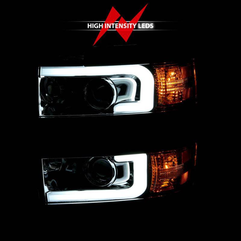 ANZO 2015-2016 Chevrolet Silverado Projector Headlights w/ Plank Style Design Chrome w/ Amber - Striker Modified