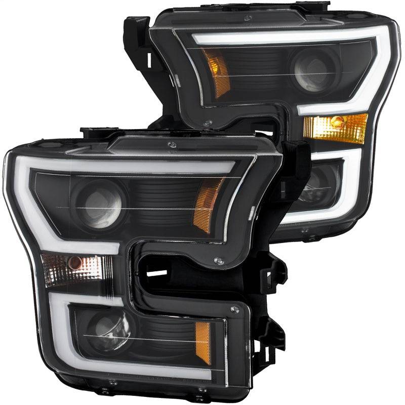 ANZO 2015-2017 Ford F-150 Projector Headlights w/ Plank Style Switchback Black w/ Amber - Striker Modified