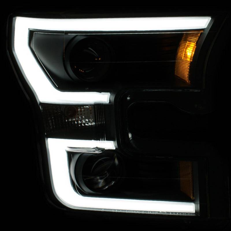 ANZO 2015-2017 Ford F-150 Projector Headlights w/ Plank Style Switchback Black w/ Amber - Striker Modified