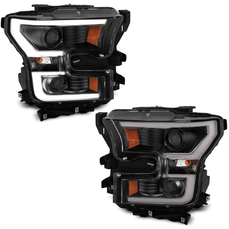 ANZO 2015-2017 Ford F-150 Projector Headlights w/ Plank Style Switchback Black w/ Amber - Striker Modified