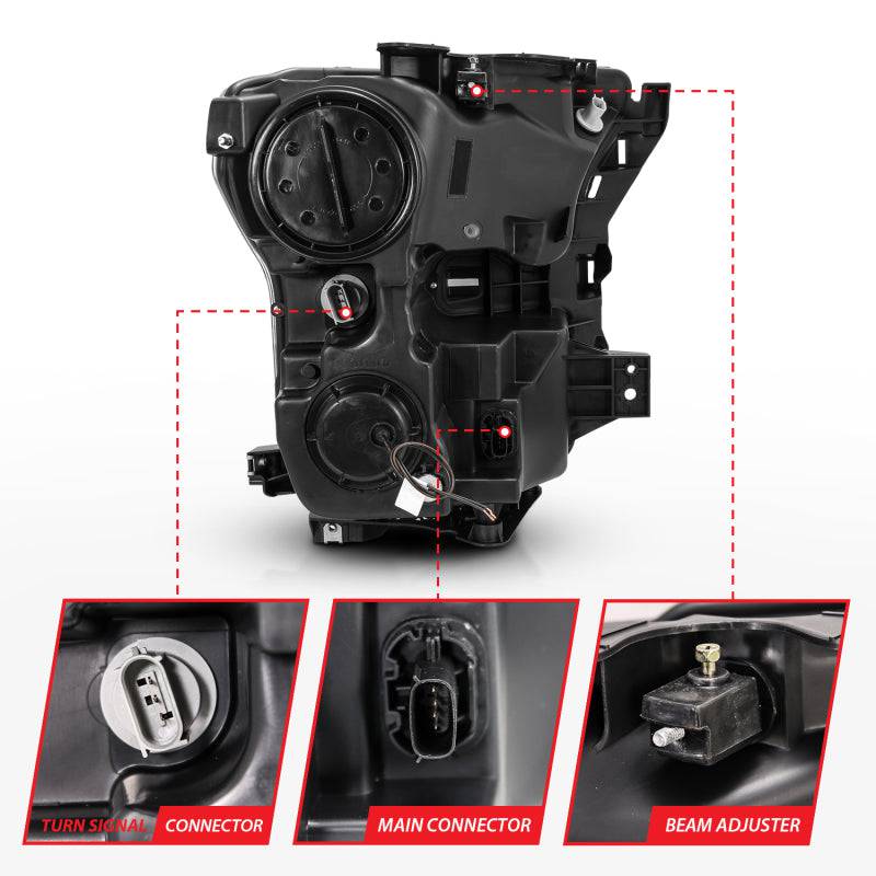 ANZO 2015-2017 Ford F-150 Projector Headlights w/ Plank Style Switchback Black w/ Amber - Striker Modified