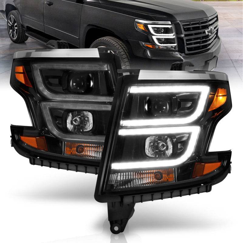 ANZO 2015-2020 Chevy Tahoe Projector Headlights Plank Style Black w/DRL - Striker Modified