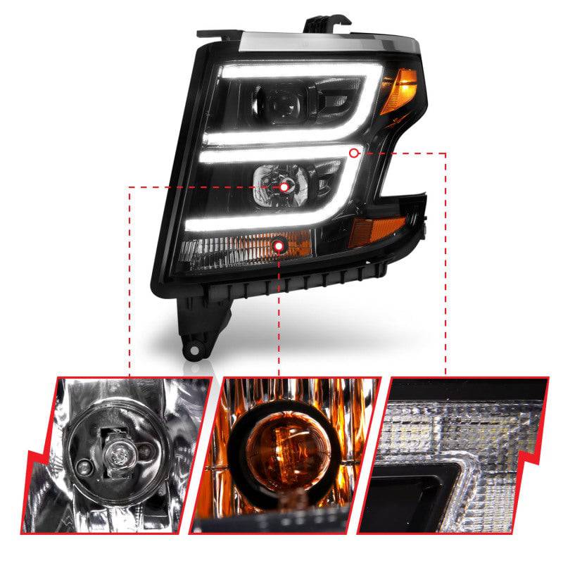 ANZO 2015-2020 Chevy Tahoe Projector Headlights Plank Style Black w/DRL - Striker Modified