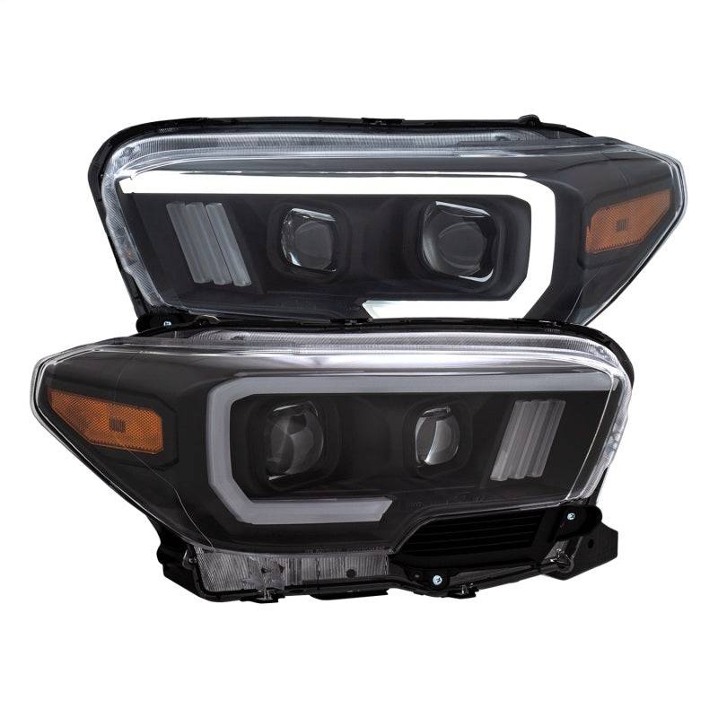 ANZO 2016-2017 Toyota Tacoma Projector Headlights w/ Plank Style Switchback Black w/ Amber - Striker Modified
