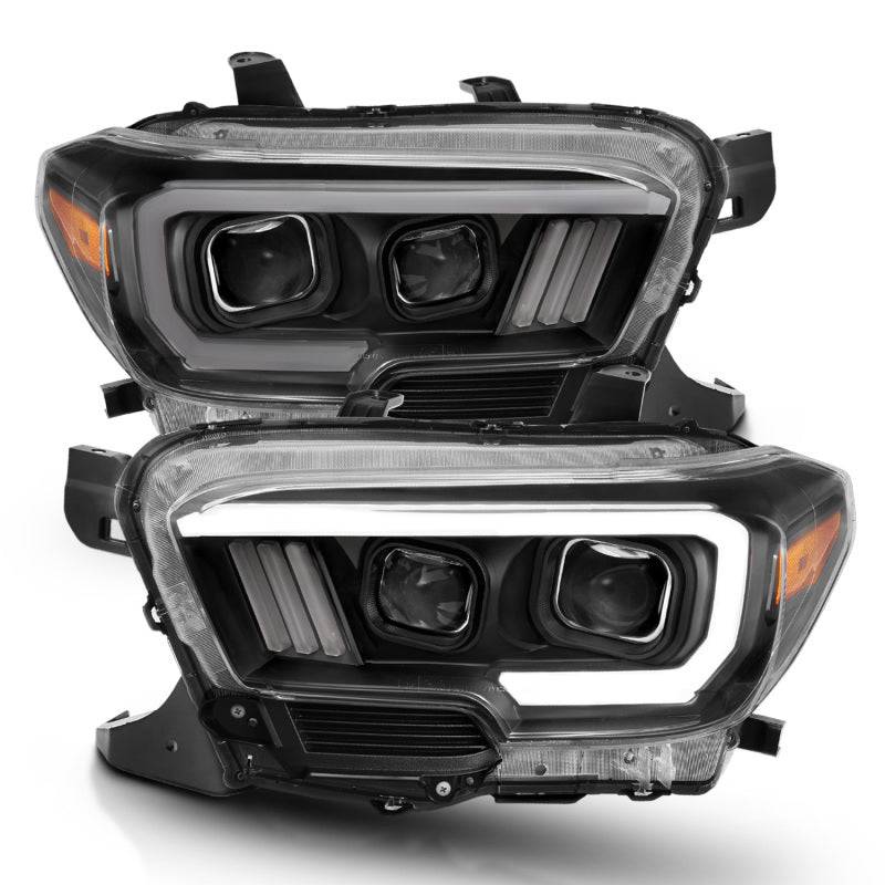 ANZO 2016-2017 Toyota Tacoma Projector Headlights w/ Plank Style Switchback Black w/ Amber - Striker Modified