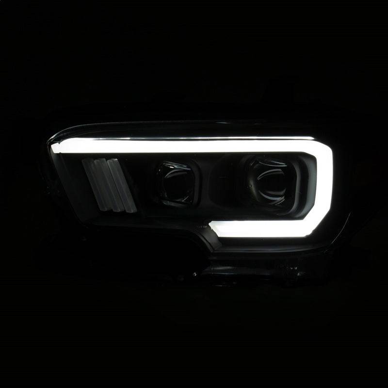 ANZO 2016-2017 Toyota Tacoma Projector Headlights w/ Plank Style Switchback Black w/ Amber - Striker Modified