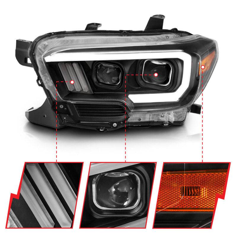 ANZO 2016-2017 Toyota Tacoma Projector Headlights w/ Plank Style Switchback Black w/ Amber - Striker Modified