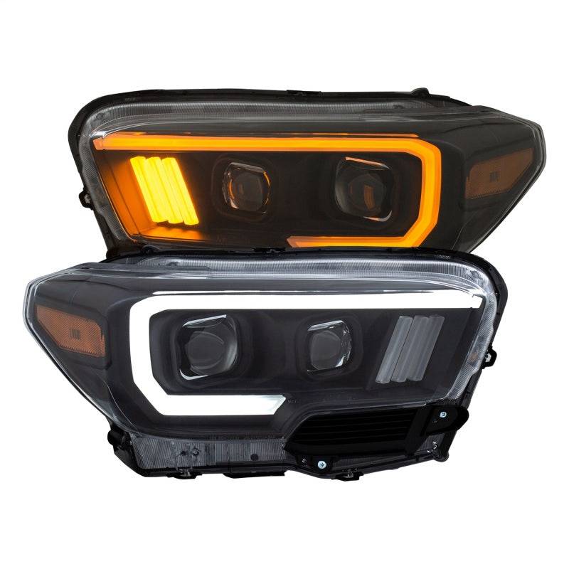 ANZO 2016-2017 Toyota Tacoma Projector Headlights w/ Plank Style Switchback Black w/ Amber - Striker Modified