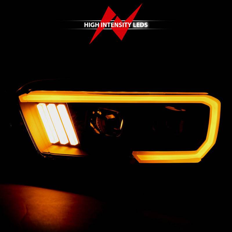 ANZO 2016-2017 Toyota Tacoma Projector Headlights w/ Plank Style Switchback Black w/ Amber - Striker Modified