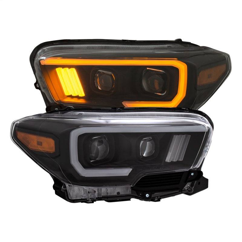 ANZO 2016-2017 Toyota Tacoma Projector Headlights w/ Plank Style Switchback Black w/ Amber - Striker Modified