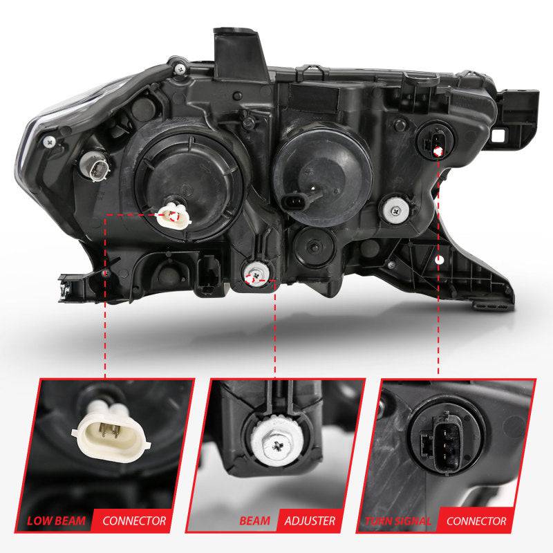 ANZO 2016-2017 Toyota Tacoma Projector Headlights w/ Plank Style Switchback Black w/ Amber - Striker Modified