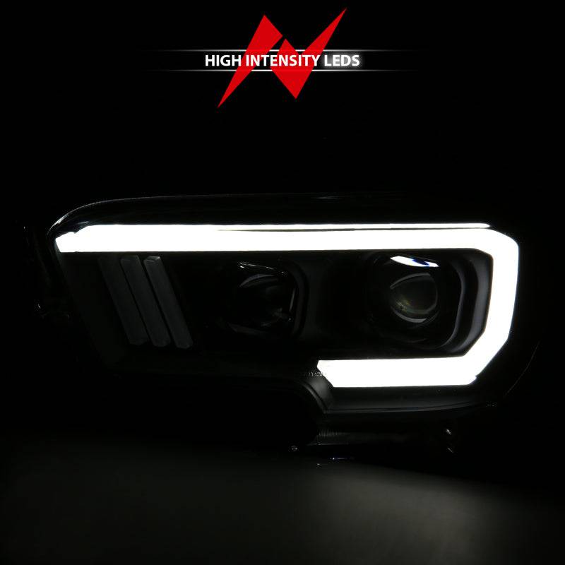 ANZO 2016-2017 Toyota Tacoma Projector Headlights w/ Plank Style Switchback Black w/ Amber - Striker Modified