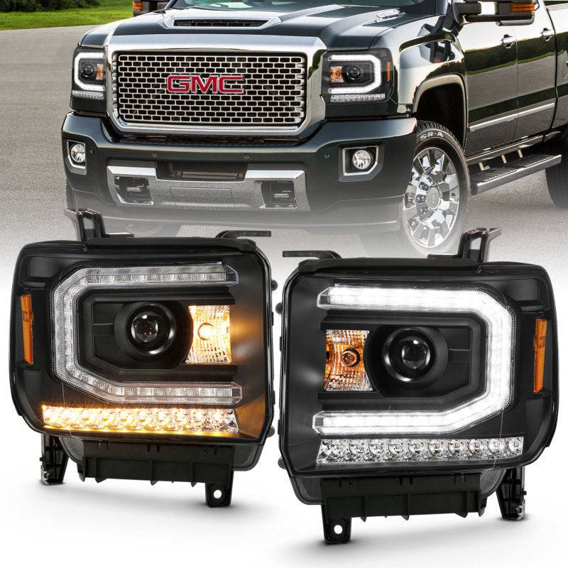 ANZO 2016-2019 Gmc Sierra 1500 Projector Headlight Plank Style Black w/ Sequential Amber Signal - Striker Modified