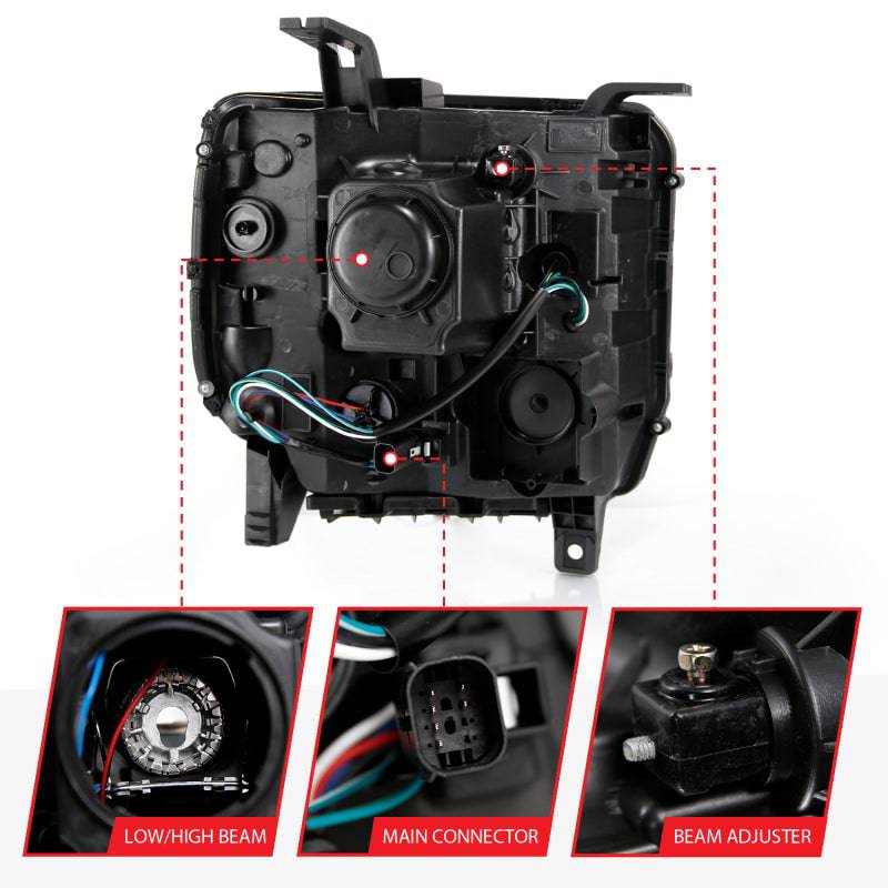 ANZO 2016-2019 Gmc Sierra 1500 Projector Headlight Plank Style Black w/ Sequential Amber Signal - Striker Modified