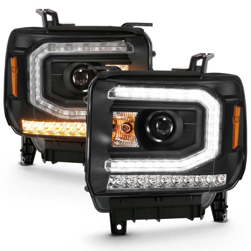 ANZO 2016-2019 Gmc Sierra 1500 Projector Headlight Plank Style Black w/ Sequential Amber Signal - Striker Modified