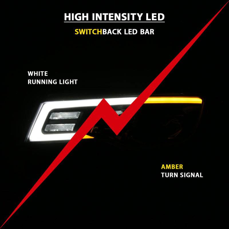 ANZO 2017-2018 Jeep Grand Cherokee Projector Headlights w/ Plank Style Switchback - Black w/ Amber - Striker Modified