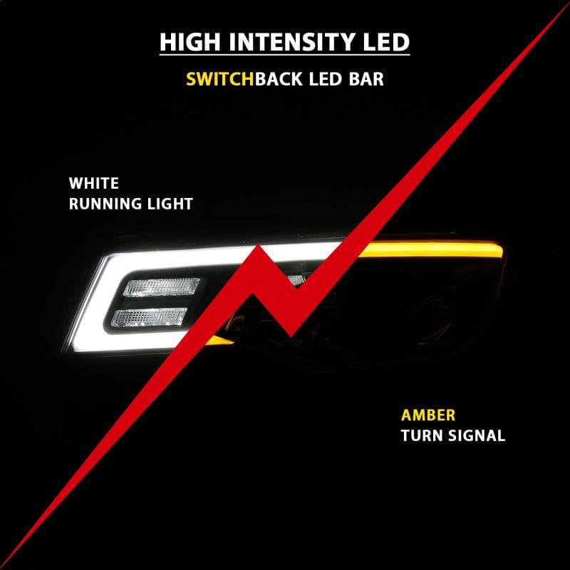 ANZO 2017-2018 Jeep Grand Cherokee Projector Headlights w/ Plank Style Switchback - Black w/ Amber - Striker Modified