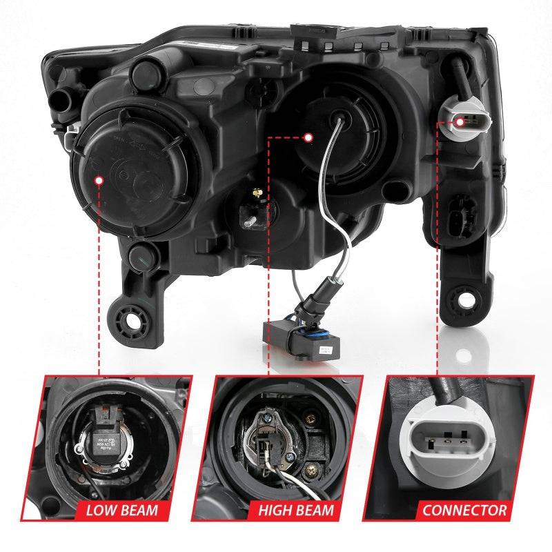 ANZO 2017-2018 Jeep Grand Cherokee Projector Headlights w/ Plank Style Switchback - Black w/ Amber - Striker Modified