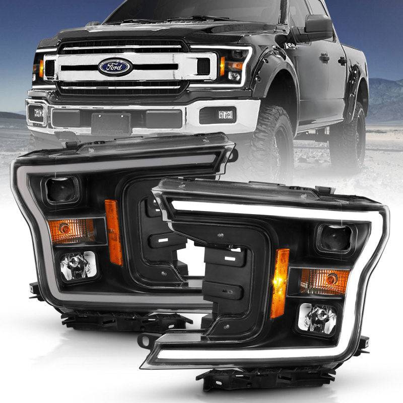 ANZO 2018-2019 Ford F-150 Projector Plank Style H.L. Black Amber (Without Switchback) - Striker Modified