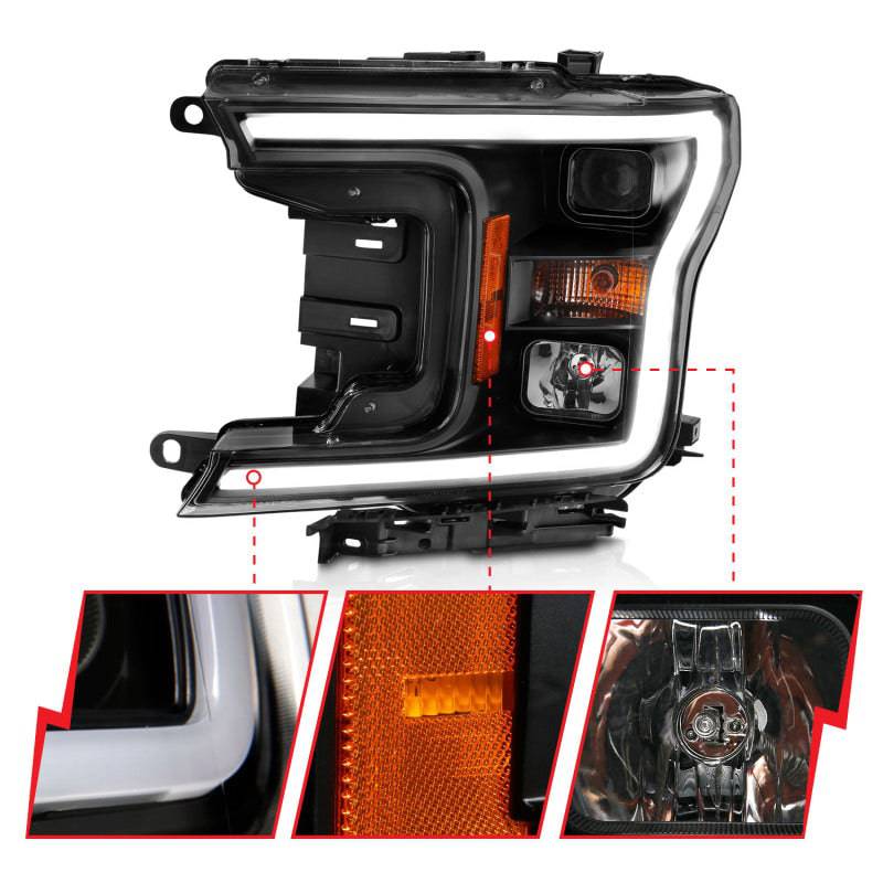 ANZO 2018-2019 Ford F-150 Projector Plank Style H.L. Black Amber (Without Switchback) - Striker Modified