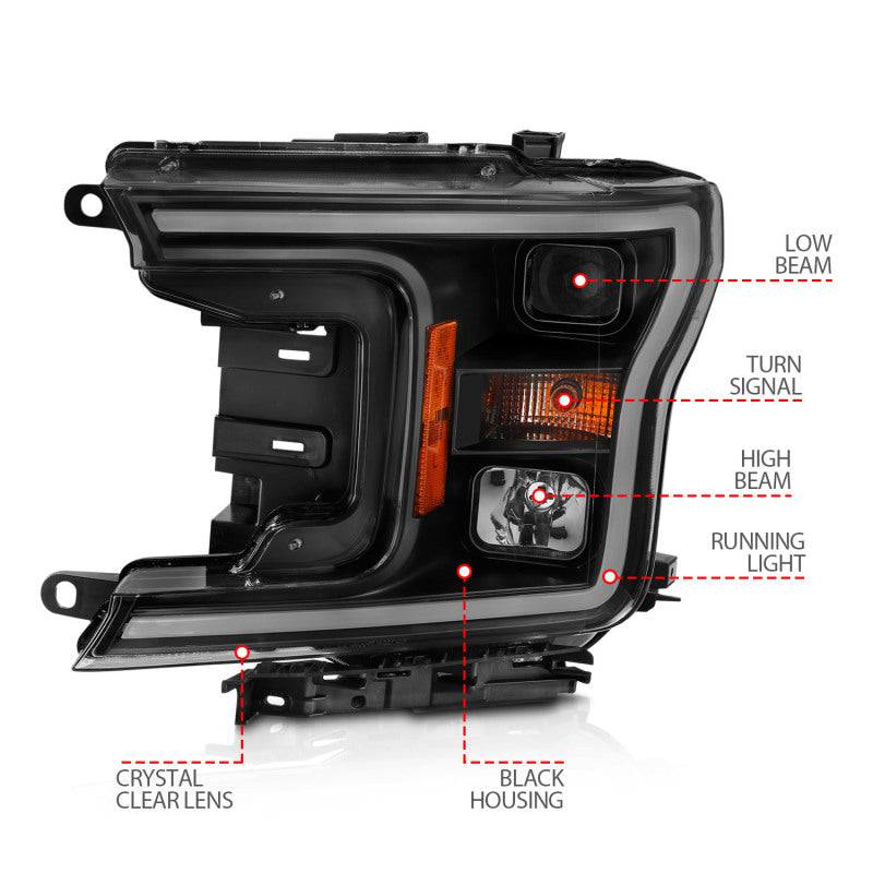 ANZO 2018-2019 Ford F-150 Projector Plank Style H.L. Black Amber (Without Switchback) - Striker Modified