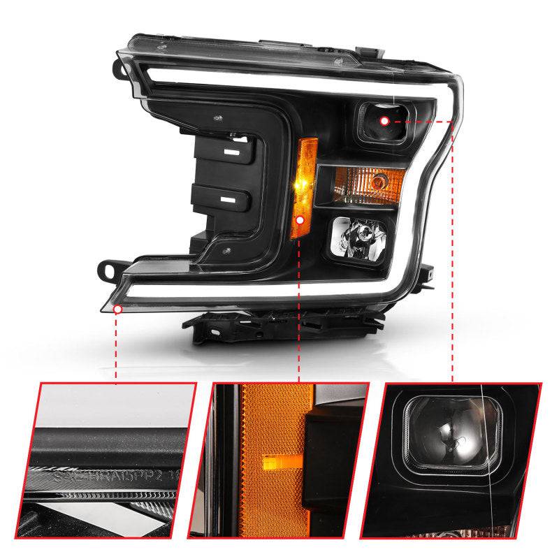 ANZO 2018-2019 Ford F-150 Projector Plank Style H.L. Black Amber (Without Switchback) - Striker Modified