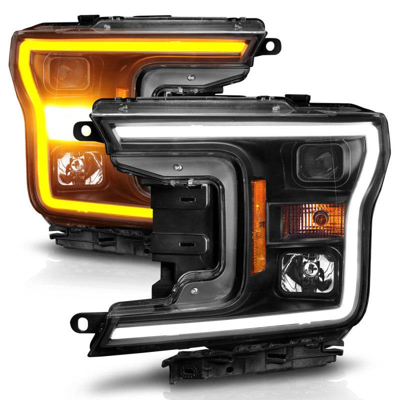 ANZO 2018-2020 Ford F-150 Projector Headlight w/ Plank Style Switchback Black Housing - Striker Modified