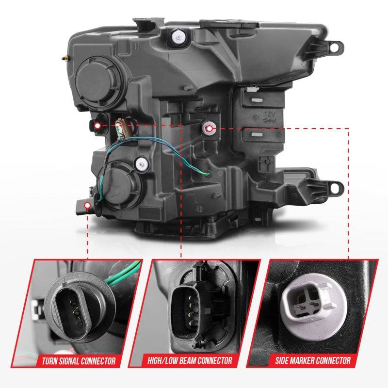 ANZO 2018-2020 Ford F-150 Projector Headlight w/ Plank Style Switchback Black Housing - Striker Modified