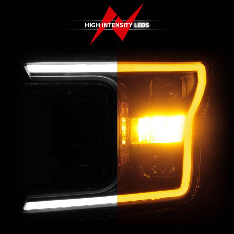 ANZO 2018-2020 Ford F-150 Projector Headlight w/ Plank Style Switchback Black Housing - Striker Modified