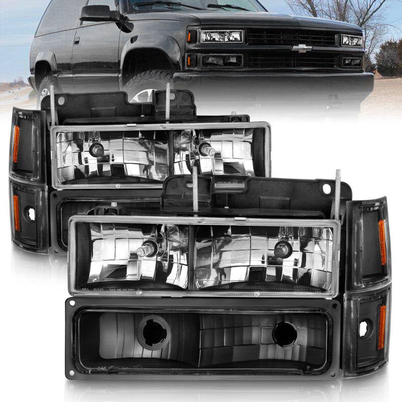 ANZO 88-98 Chevrolet C1500 Crystal Headlights Black - Striker Modified