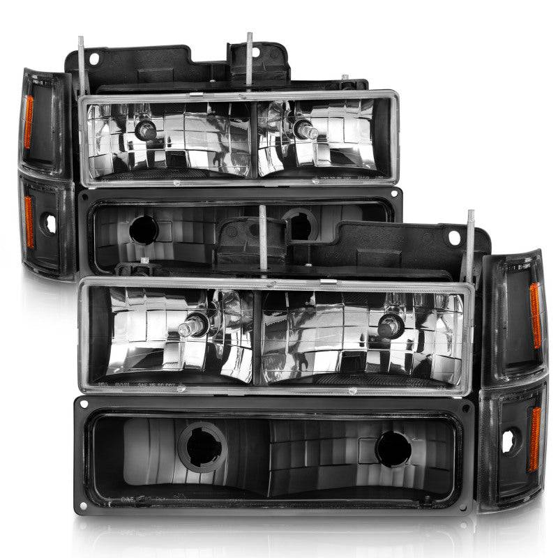 ANZO 88-98 Chevrolet C1500 Crystal Headlights Black - Striker Modified