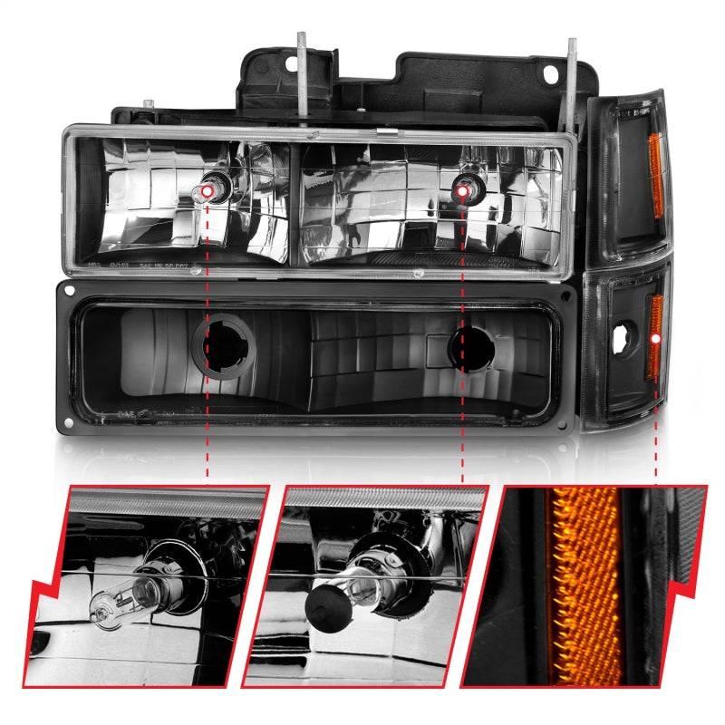 ANZO 88-98 Chevrolet C1500 Crystal Headlights Black - Striker Modified