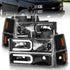 ANZO 88-98 Chevrolet C1500 Crystal Headlights w/ Light Bar Black Housing w/ Signal Side Markers 8Pcs - Striker Modified