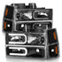 ANZO 88-98 Chevrolet C1500 Crystal Headlights w/ Light Bar Black Housing w/ Signal Side Markers 8Pcs - Striker Modified
