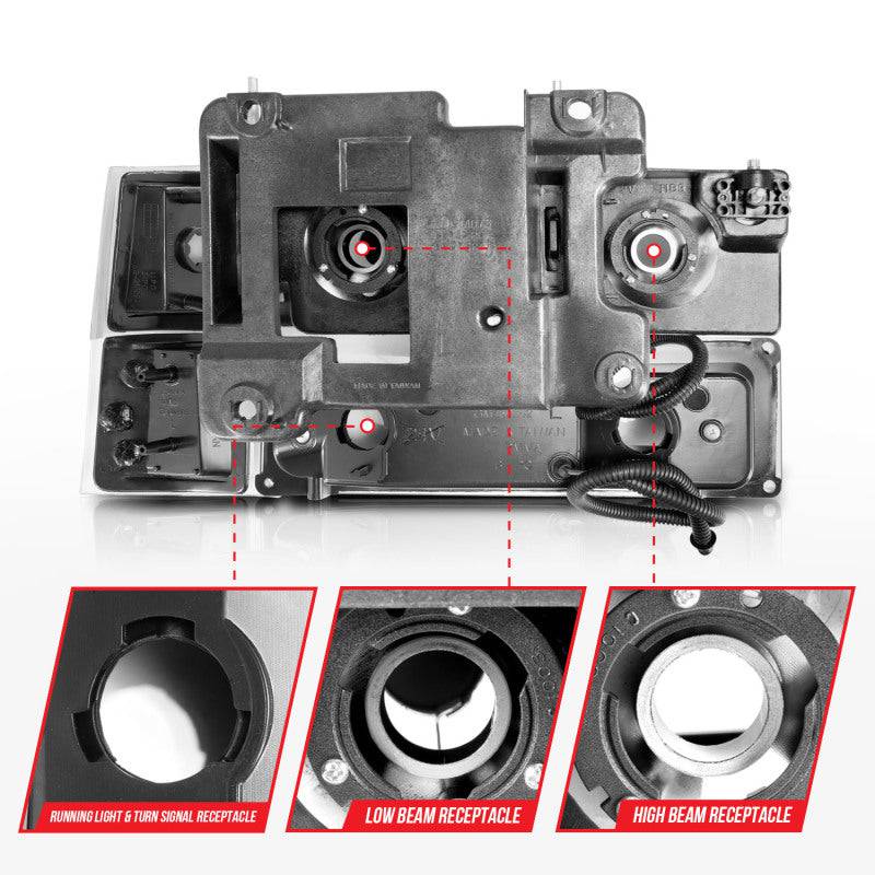 ANZO 88-98 Chevrolet C1500 Crystal Headlights w/ Light Bar Black Housing w/ Signal Side Markers 8Pcs - Striker Modified
