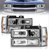 ANZO 88-98 Chevrolet C1500 Crystal Headlights w/Light Bar Chrome Housing w/ Signal Side Markers 8Pcs - Striker Modified