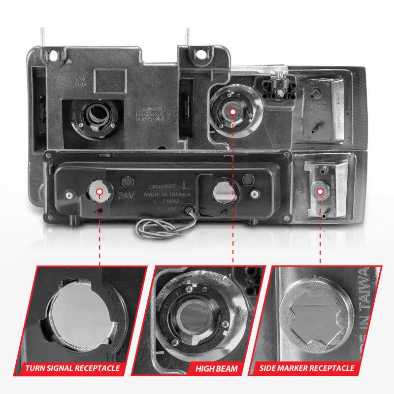 ANZO 88-98 Chevrolet C1500 Crystal Headlights w/Light Bar Chrome Housing w/ Signal Side Markers 8Pcs - Striker Modified