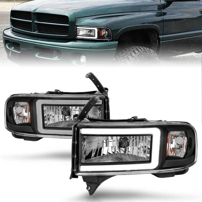 ANZO 94-02 Dodge RAM Crystal Headlight - w/ Light Bar Black Housing - Striker Modified