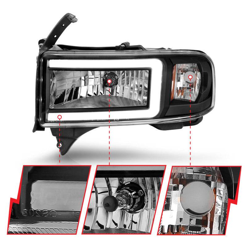 ANZO 94-02 Dodge RAM Crystal Headlight - w/ Light Bar Black Housing - Striker Modified