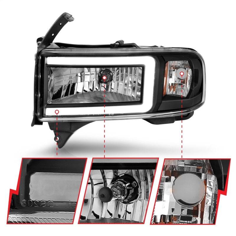 ANZO 94-02 Dodge RAM Crystal Headlight - w/ Light Bar Black Housing - Striker Modified