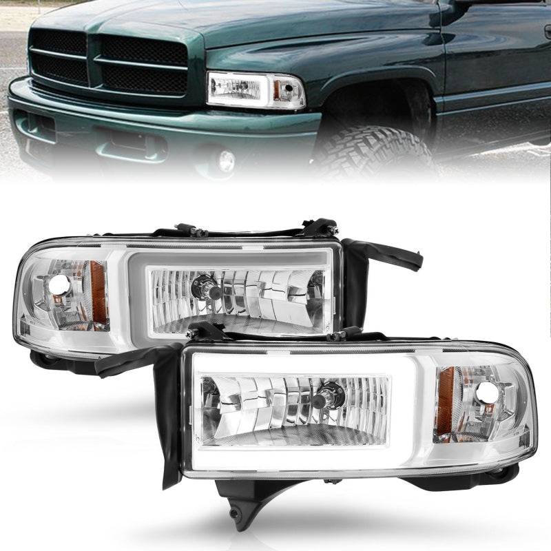ANZO 94-02 Dodge RAM Crystal Headlight - w/ Light Bar Chrome Housing - Striker Modified
