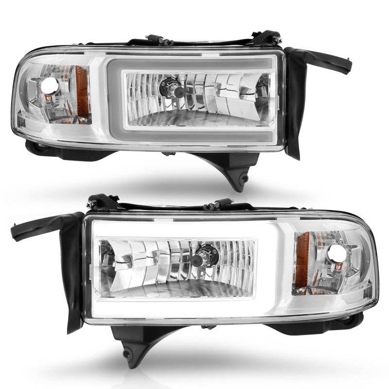 ANZO 94-02 Dodge RAM Crystal Headlight - w/ Light Bar Chrome Housing - Striker Modified