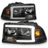 ANZO 97-04 Dodge Dakota/Durango Crystal headlight Set w/ Light Bar Black Housing - Striker Modified