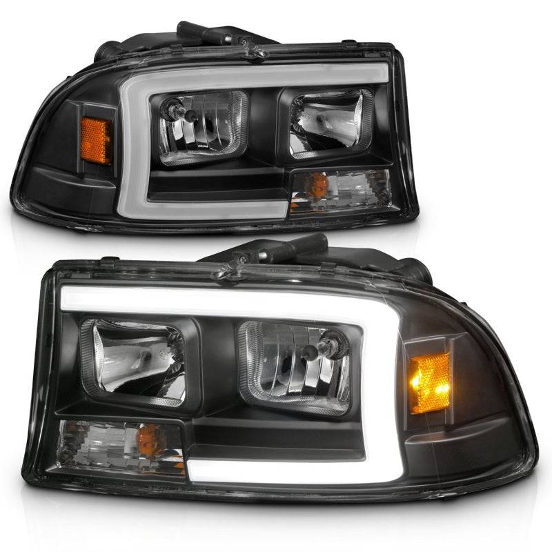 ANZO 97-04 Dodge Dakota/Durango Crystal headlight Set w/ Light Bar Black Housing - Striker Modified