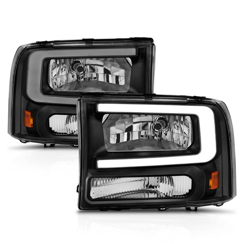 ANZO 99-04 Ford F250/F350/F450/Excursion (excl. 99) Crystal Headlights - w/ Light Bar Black Housing - Striker Modified